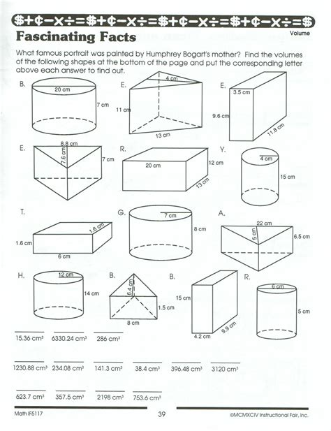 surface area and volume of prisms worksheet answer key